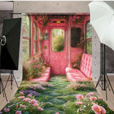 Aperturee - Aperturee Retro Pink Floral House Sofa Spring Sweep Backdrop
